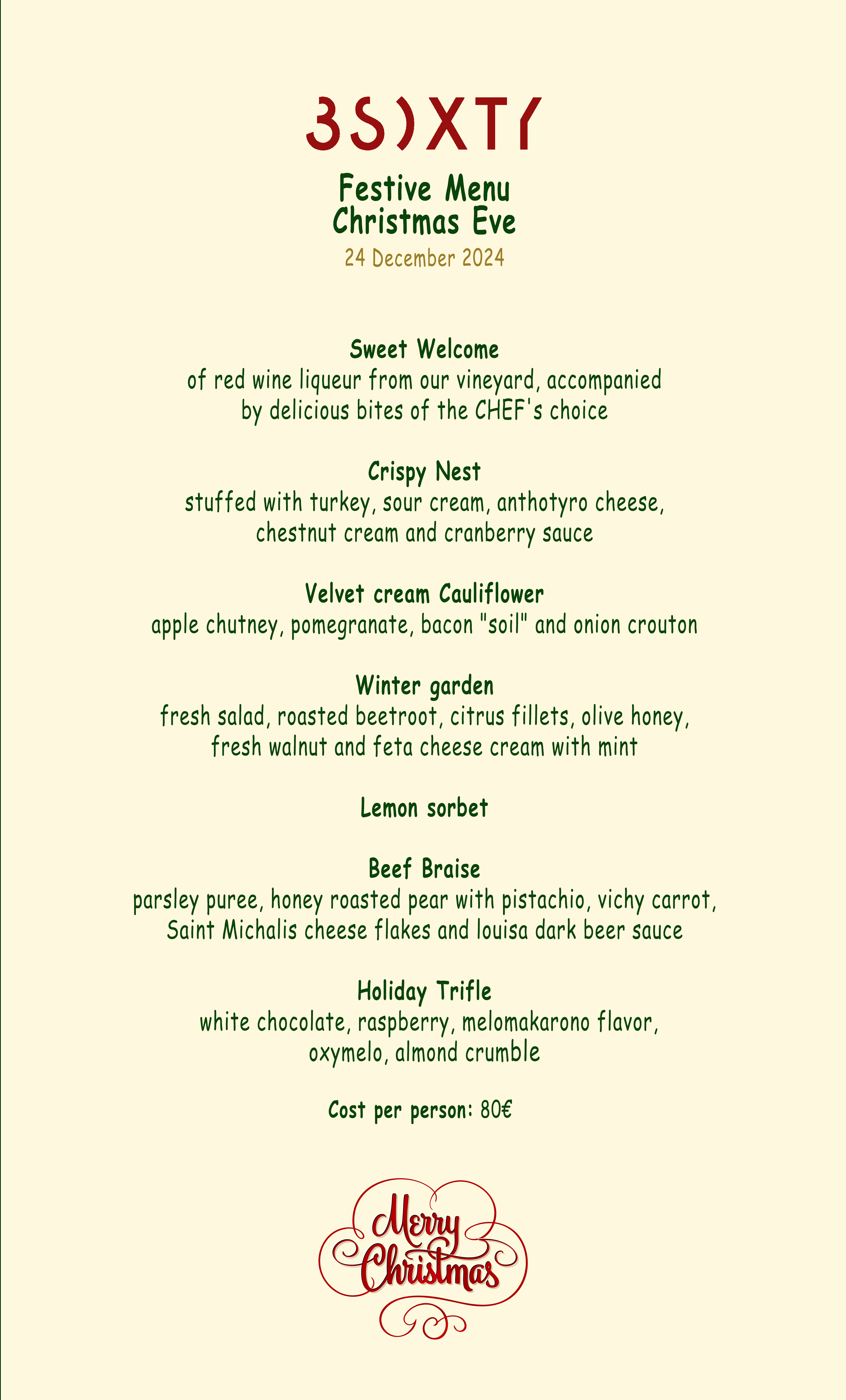 CHRISTMAS EVE MENU AT 3SIXTY 